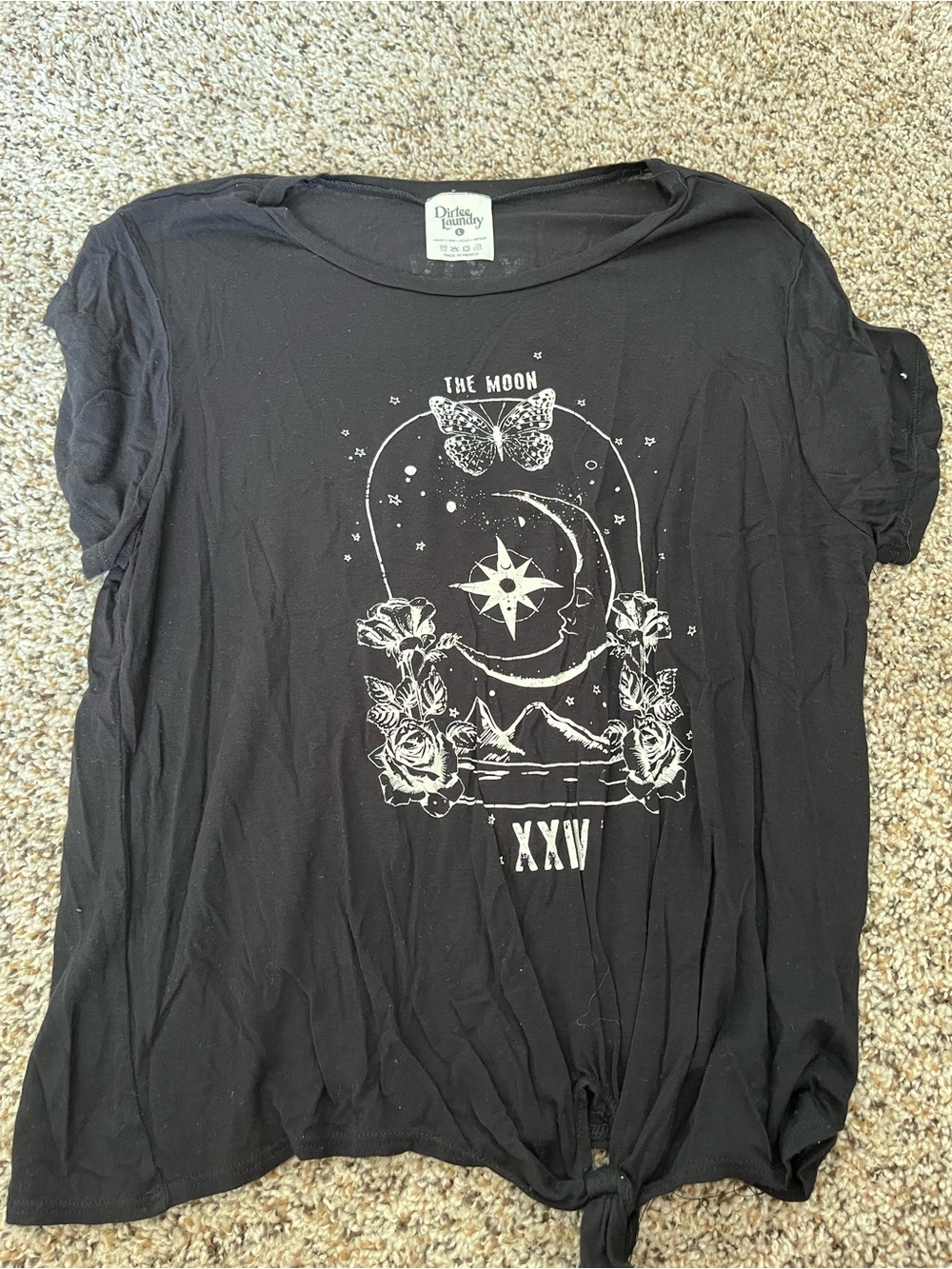 Dirty Laundry Black Graphic Moon Tie-Front Tee
